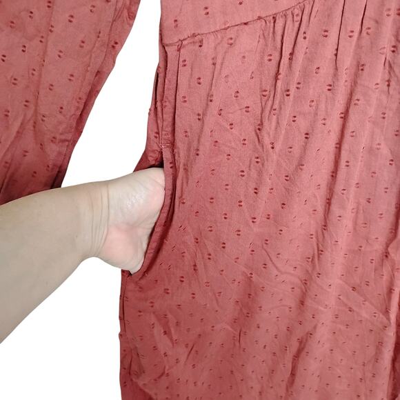 Old Navy Clip Dot  Mini Swing Dress XS A Little Rusty Color Pockets Long Sleeve - Picture 6 of 10